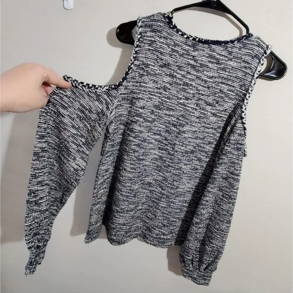 Loft blue and white bookcase bolce cold shoulder‎ sweater size medium